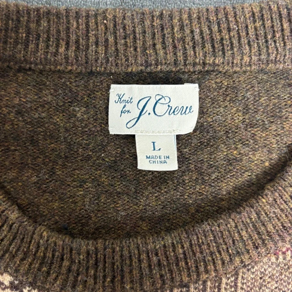 J.Crew Men's L Wool Colorblock Patchwork Sweater Herringbone Plaid Grandpacore